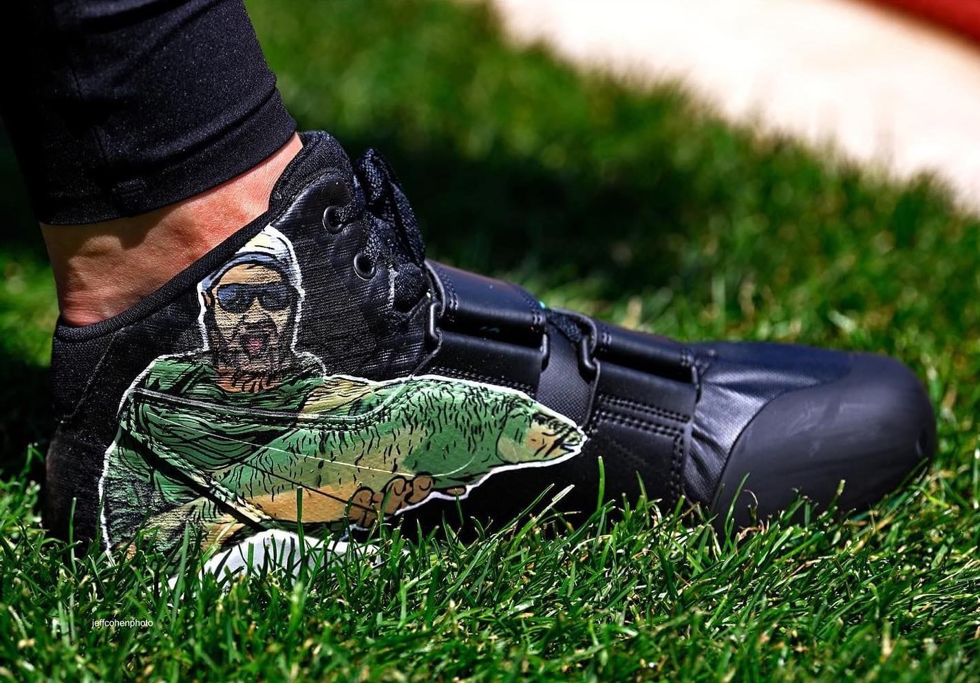 Closeup of hand painted sneakers