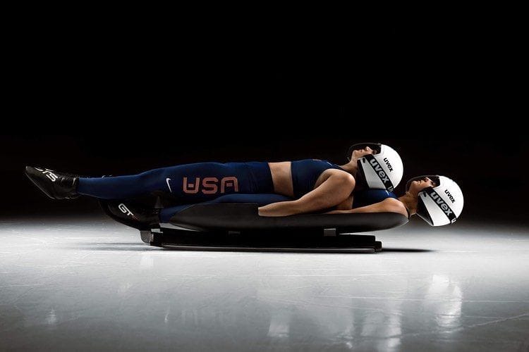 women on 2-person luge